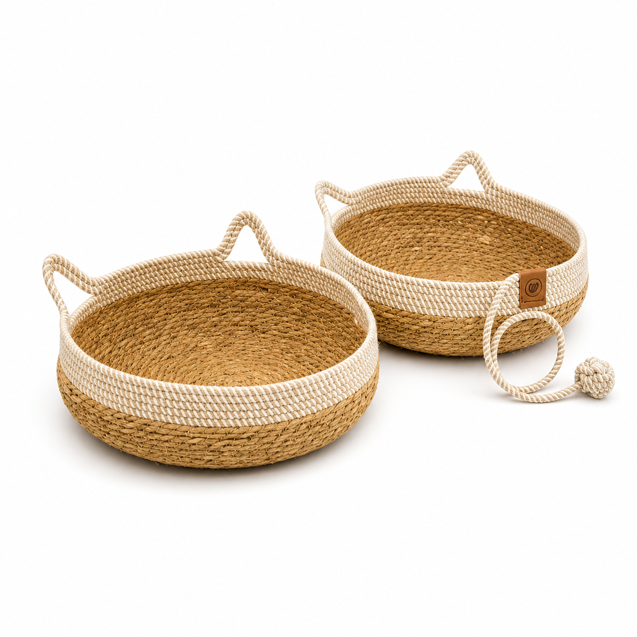 Round Woven Rattan Cat Bed Basket with Cushion