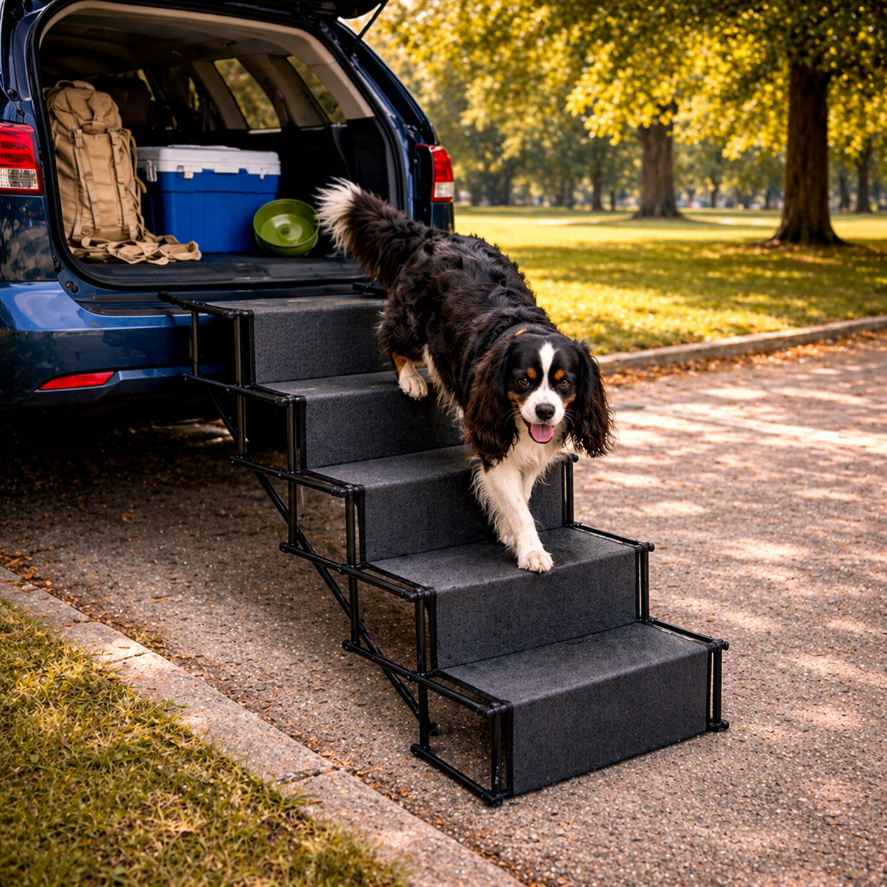 Foldable Dog Car Stairs - 5-Step Portable Pet Steps for SUV & Truck