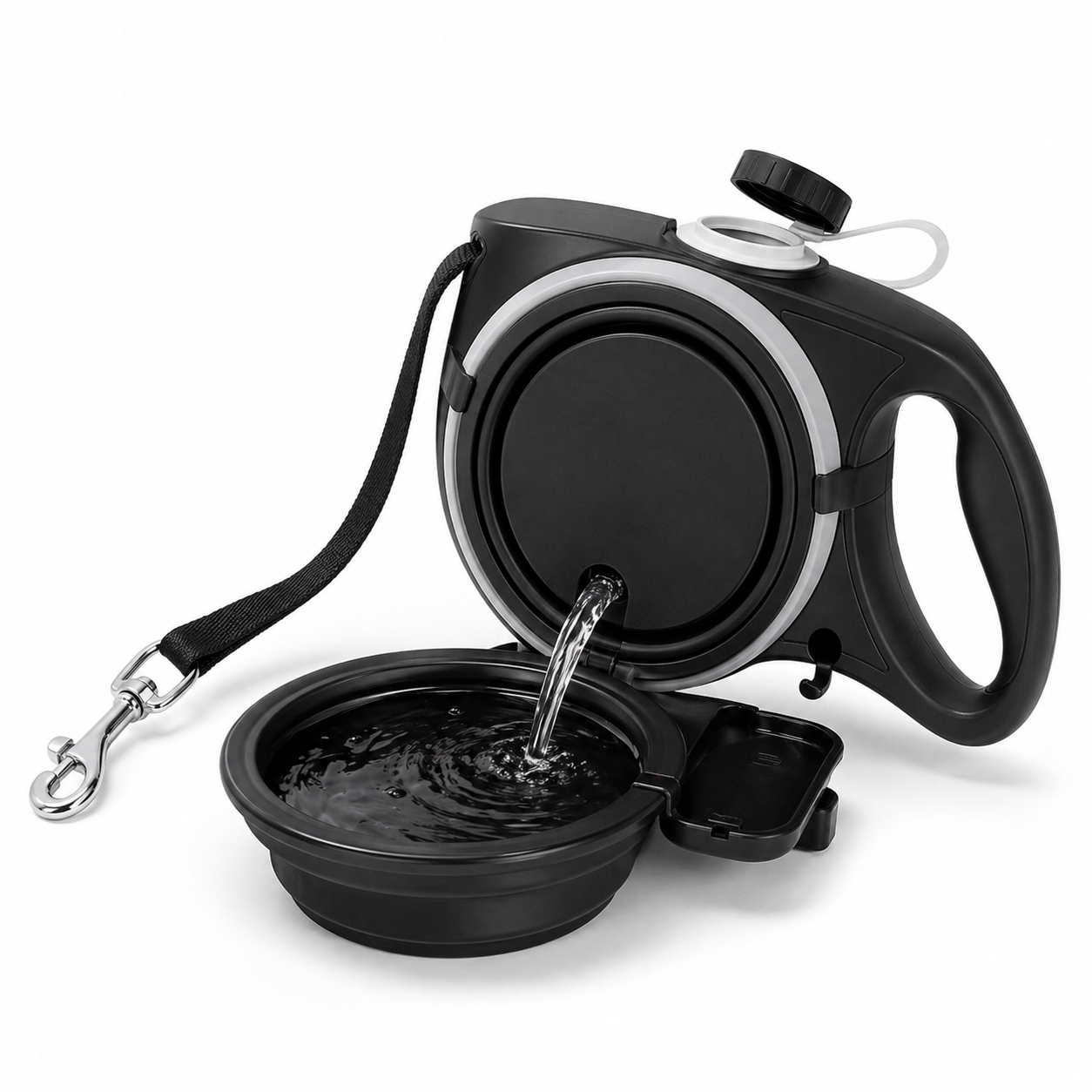 Retractable Dog Leash with Water Bottle & Waste Bag Dispenser