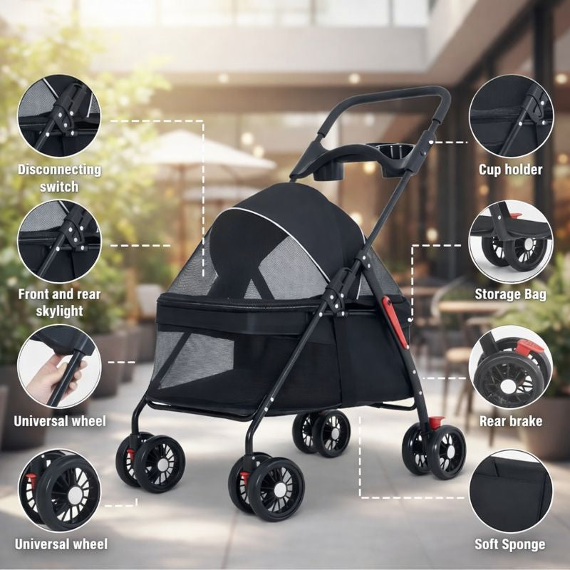 Foldable Lightweight Pet Stroller for Dogs & Cats
