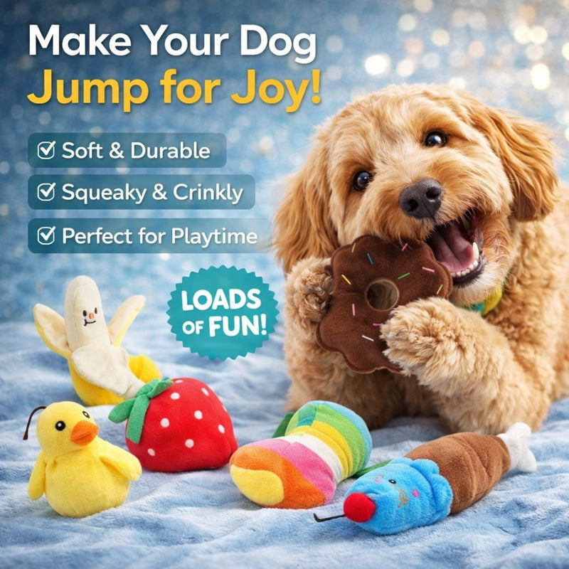 Dog Plush Toy Set (7 Pack) – Squeaky Chew Toys for Puppies & Small Dogs