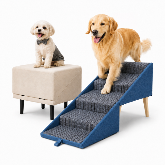 2-in-1 Dog Ramp & Stairs - Foldable Wooden Pet Steps for Couch & Bed