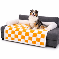 Cream Square Plaid Cozy Dog Mat Furniture Protector Cover