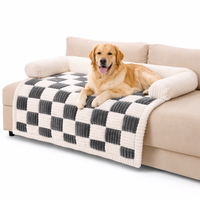 Cream Square Plaid Cozy Dog Mat Furniture Protector Cover