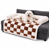 Cream Square Plaid Cozy Dog Mat Furniture Protector Cover