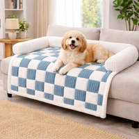 Cream Square Plaid Cozy Dog Mat Furniture Protector Cover