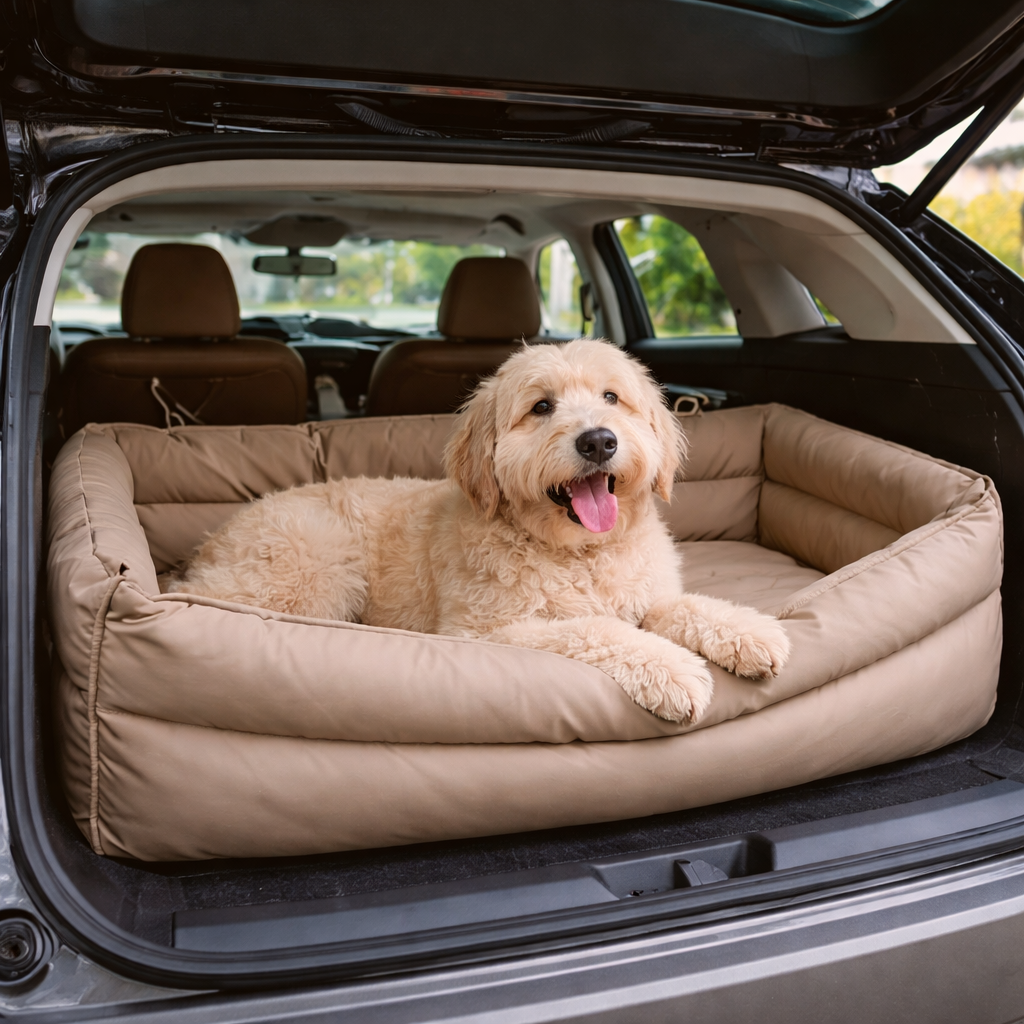 Dog Car Seat Booster Bed – Waterproof Faux Leather, Elevated Travel Seat