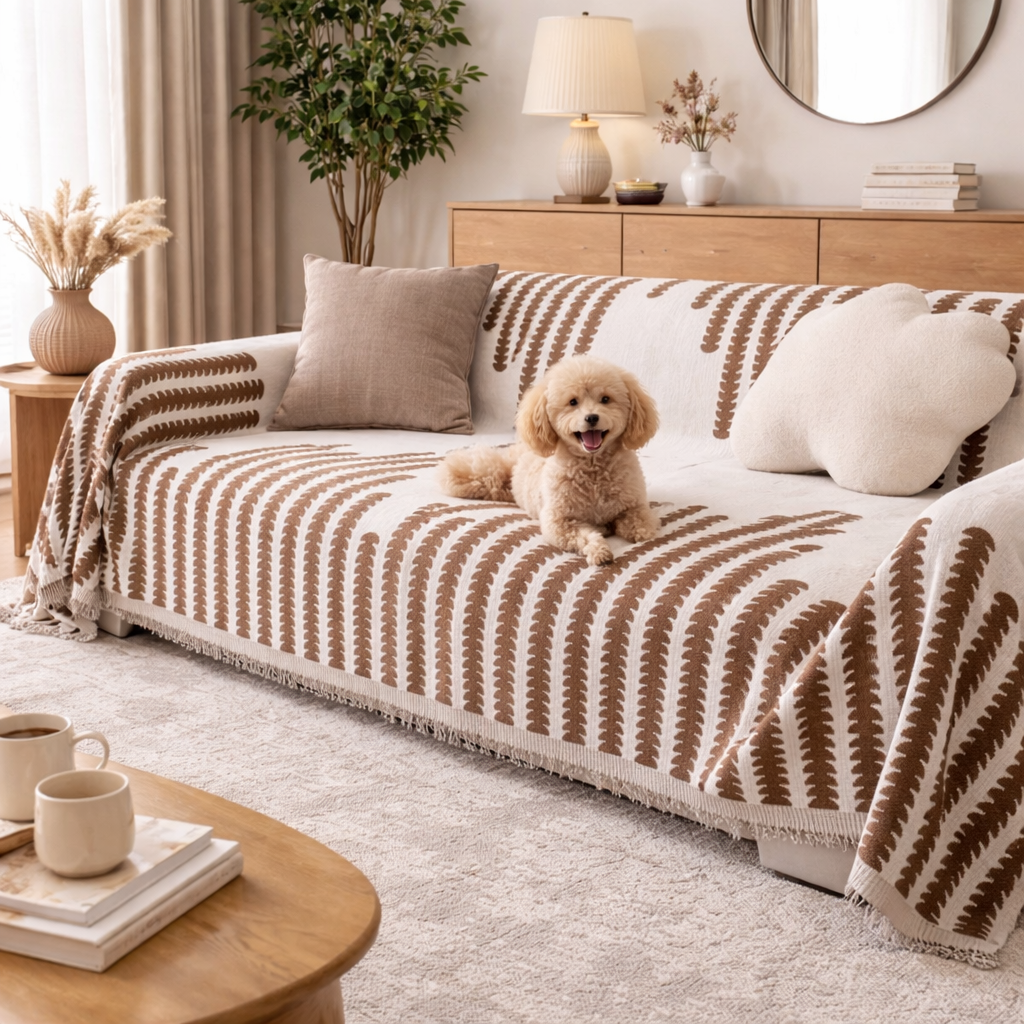 Chenille Sofa Cover Throw – Non-Slip Couch Cover Blanket, Washable All-Season Protector