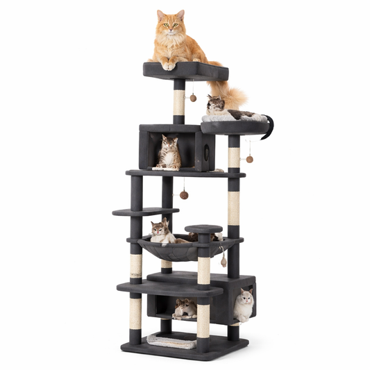 Cat Tree Tower - Multi-Level Condo with Sisal Scratching Posts & Hammock