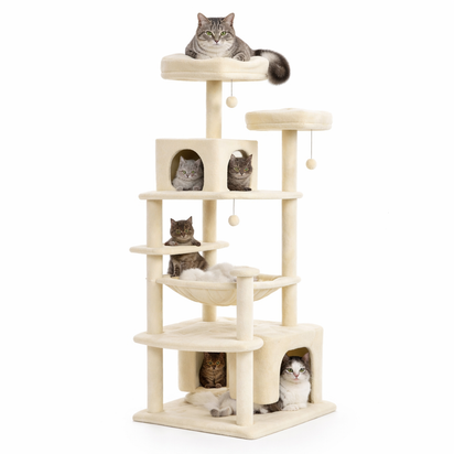 Cat Tree Tower - Multi-Level Condo with Sisal Scratching Posts & Hammock