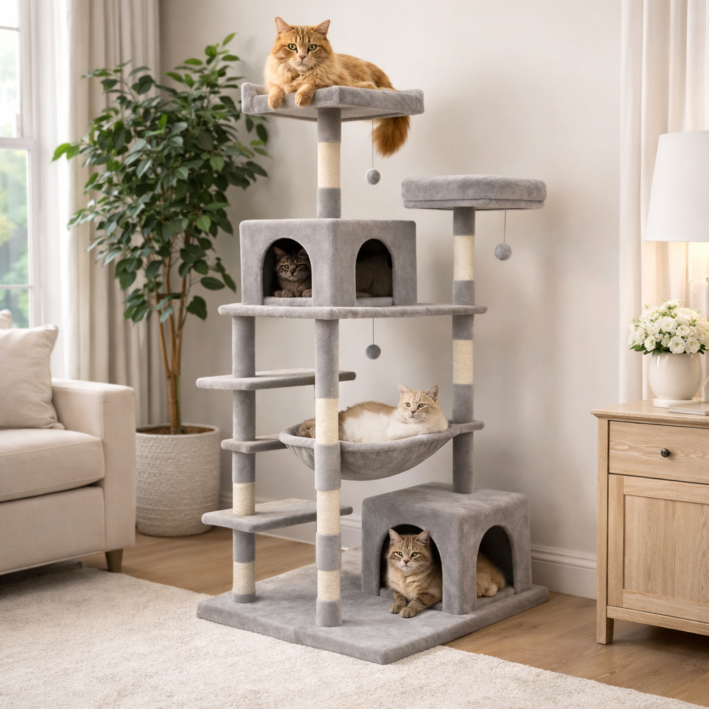 Cat Tree Tower - Multi-Level Condo with Sisal Scratching Posts & Hammock