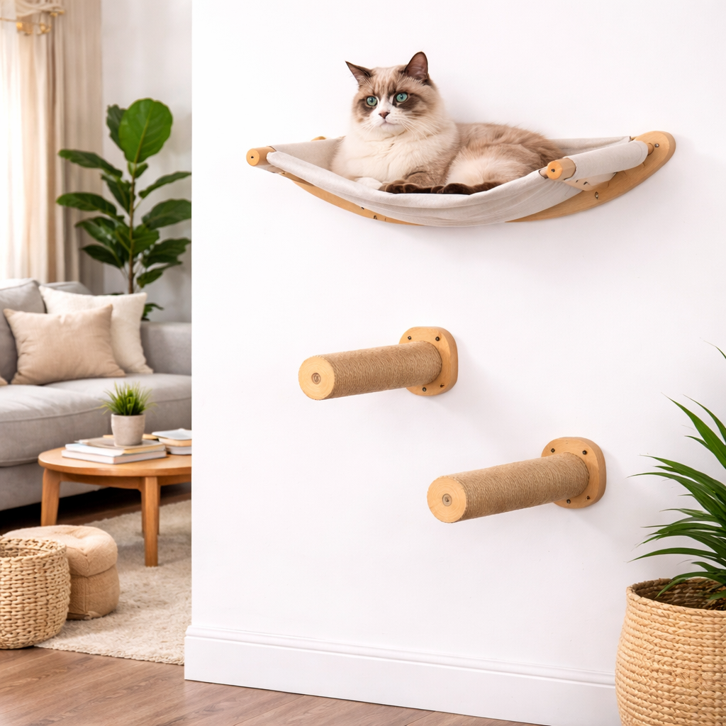 Wall-Mounted Cat Shelves & Steps -  Modern Cat Climbing Wall Set for Play, Rest & Lounge