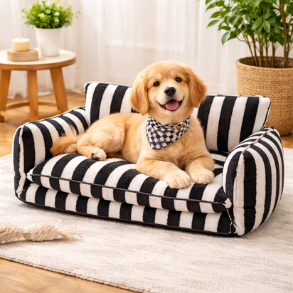 Calming Dog Sofa Bed – Soft Faux Fleece Pet Couch with Supportive Bolster