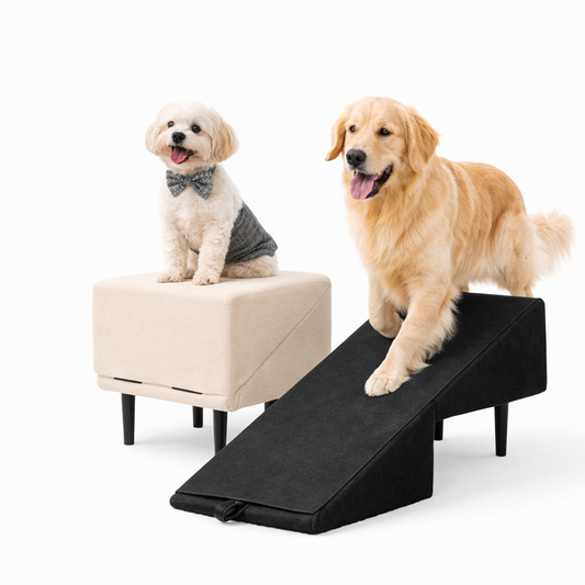 2-in-1 Dog Ramp & Stairs - Foldable Wooden Pet Steps for Couch & Bed