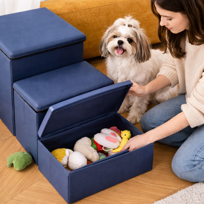 Foldable Dog Stairs with Storage & Condo - Space Saving Pet Steps for Bed & Couch