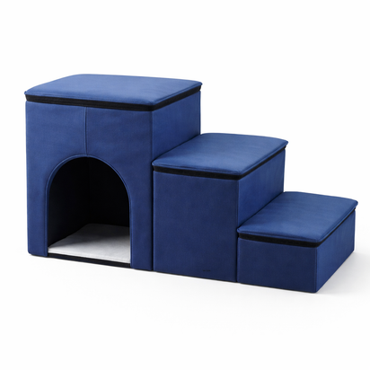 Foldable Dog Stairs with Storage & Condo - Space Saving Pet Steps for Bed & Couch