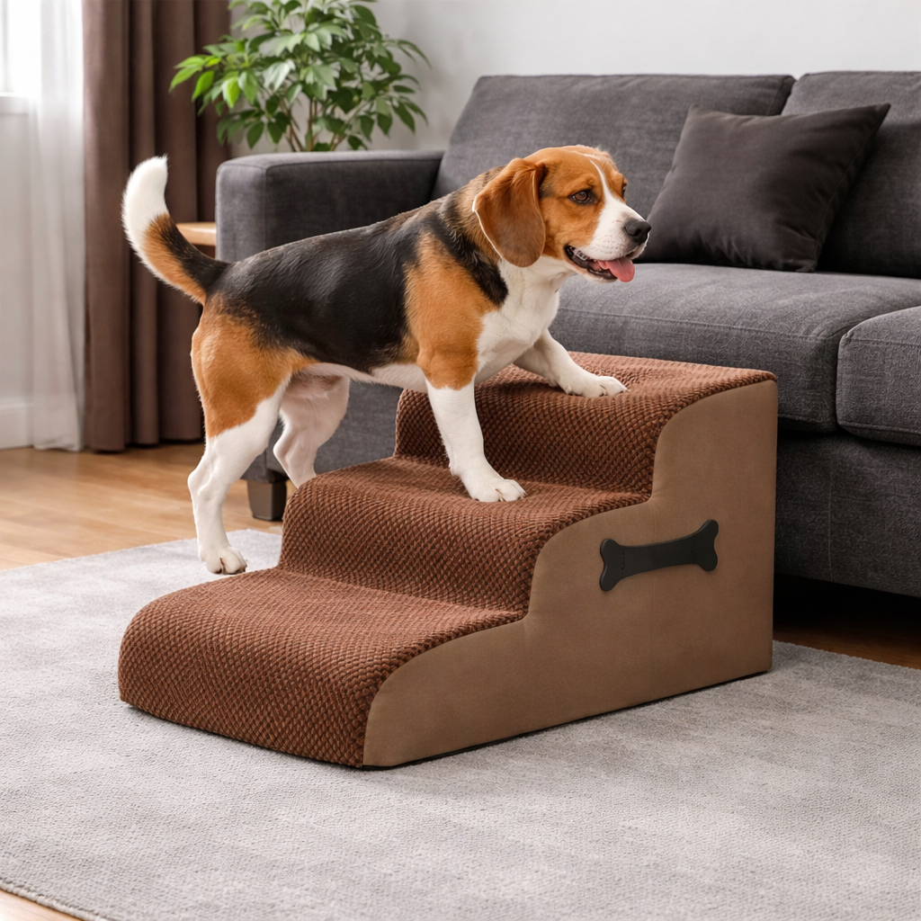 Orthopedic Dog Stairs -  Soft Non-Slip Pet Steps with Gentle Ramp