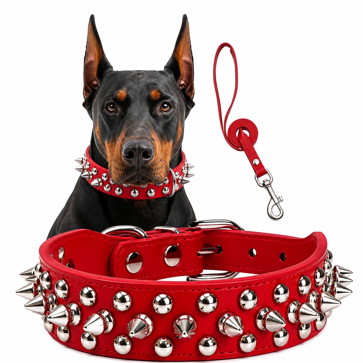 Spiked Faux Dog Collar & Leash Set