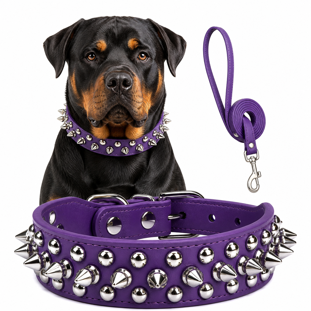 Spiked Faux Dog Collar & Leash Set