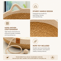 Round Woven Rattan Cat Bed Basket with Cushion