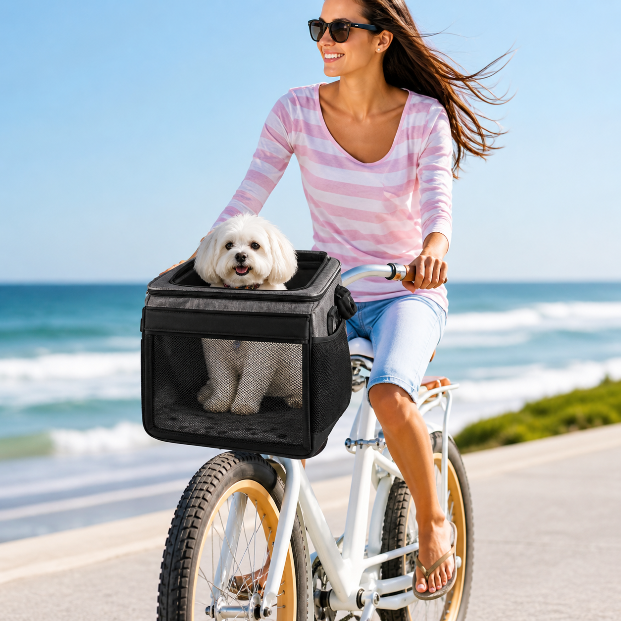 Expandable Dog Bike Basket Carrier for Small Pets
