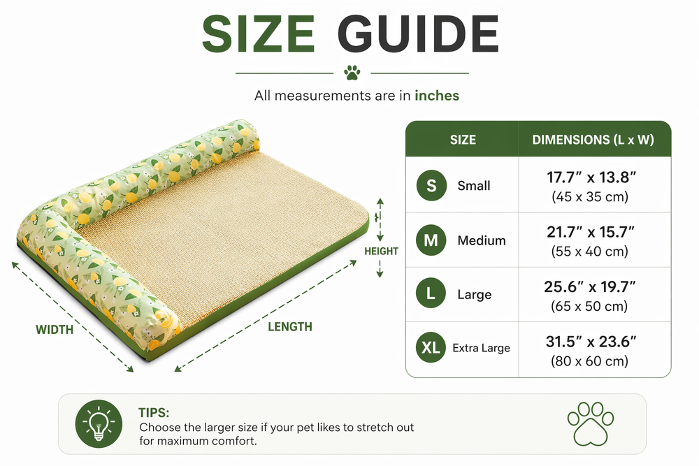Cooling Pet Bed Mat with Bolster — Size guide