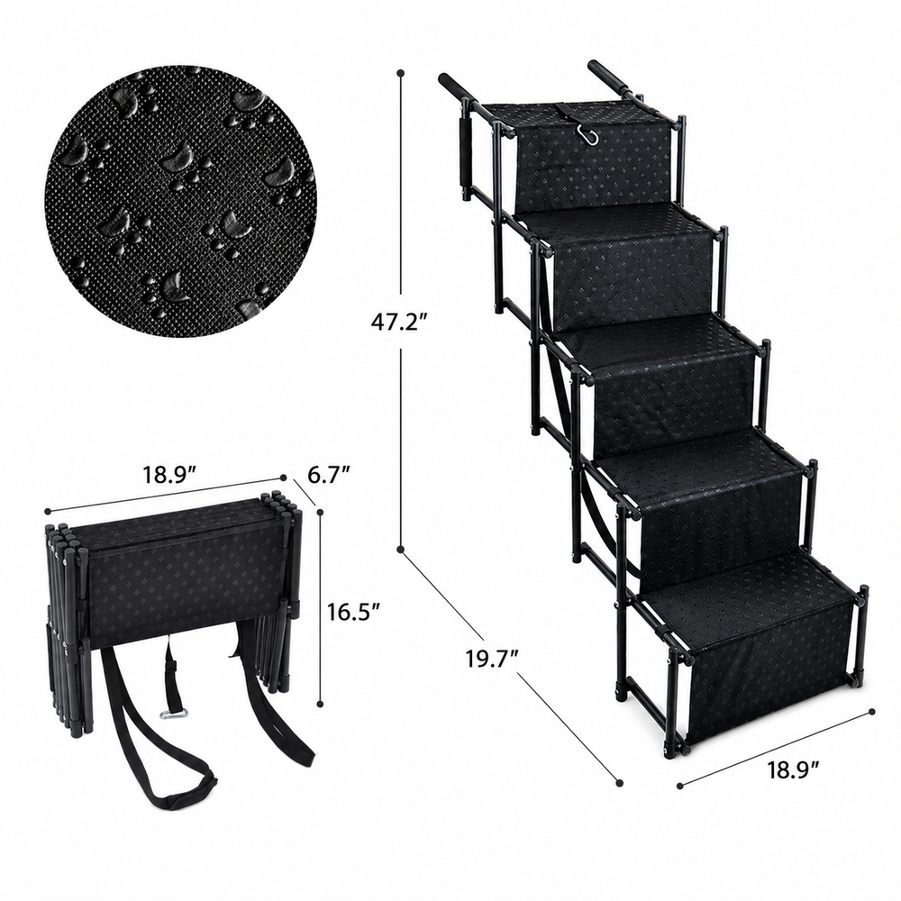 Foldable Dog Car Stairs - 5-Step Portable Pet Steps for SUV & Truck — Size guide