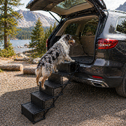 Foldable Dog Car Stairs - 5-Step Portable Pet Steps for SUV & Truck