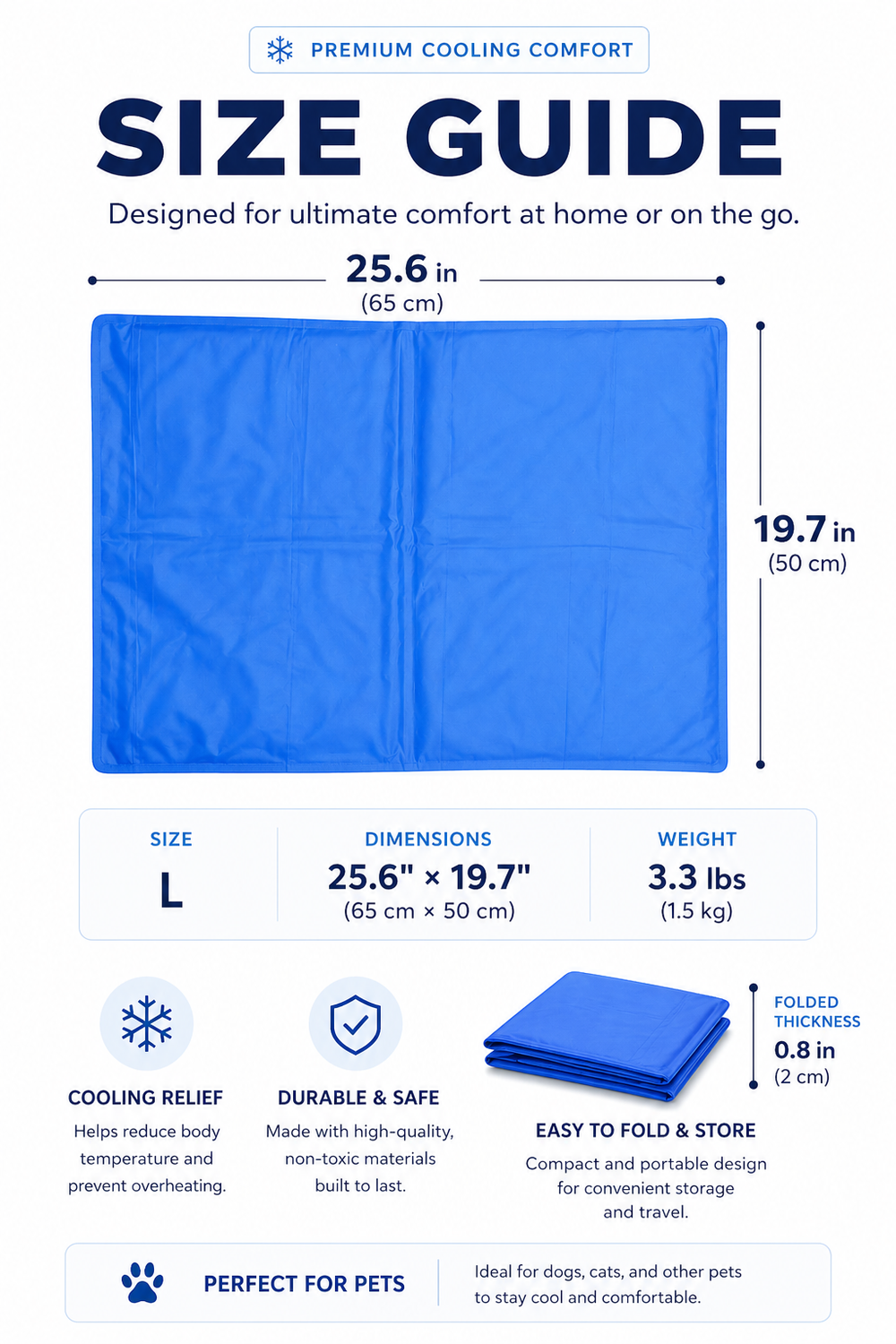 Large Dog Cooling Mat – Self-Cooling Gel Pad for Crate, Bed & Floor — Size guide