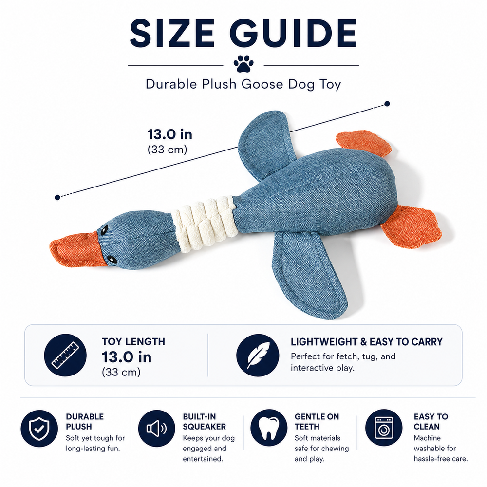 Durable Plush Goose Dog Toy — Size guide