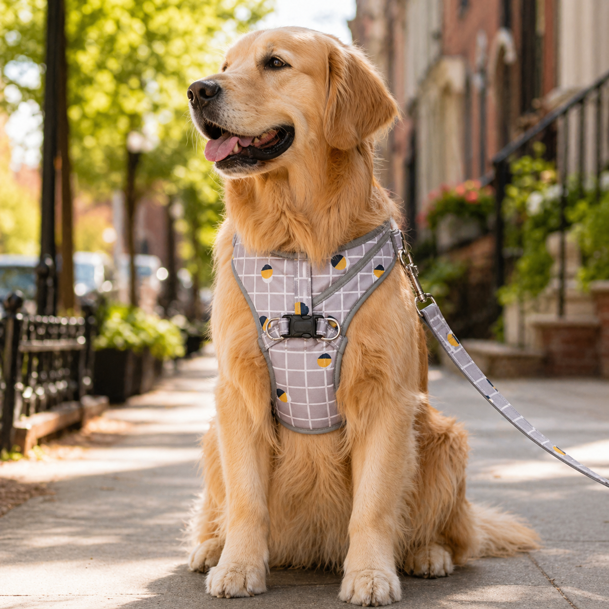 Plaid Reflective Dog Harness & Leash Set
