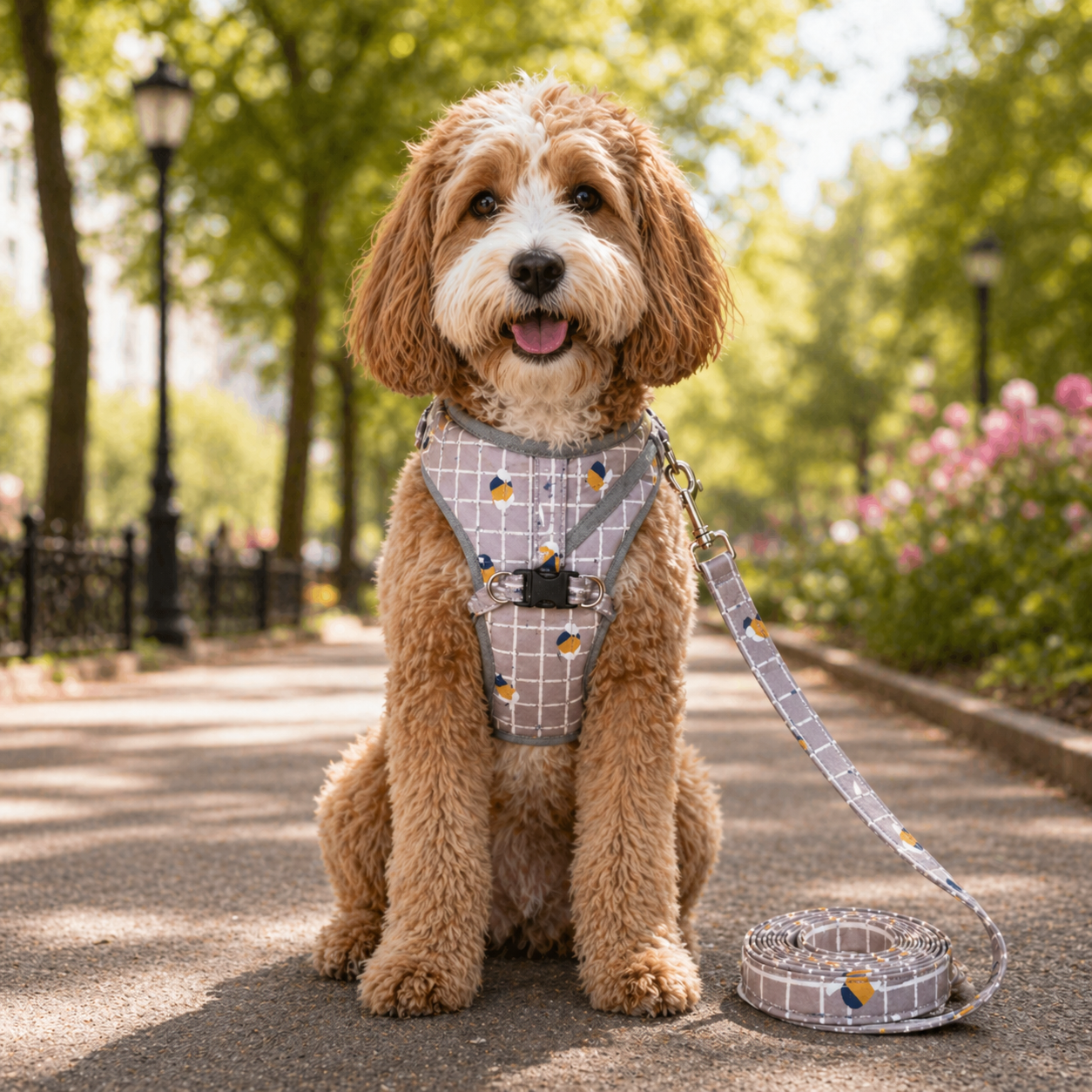 Plaid Reflective Dog Harness & Leash Set