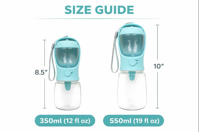Portable Dog & Cat Water Bottle with Storage — Size guide