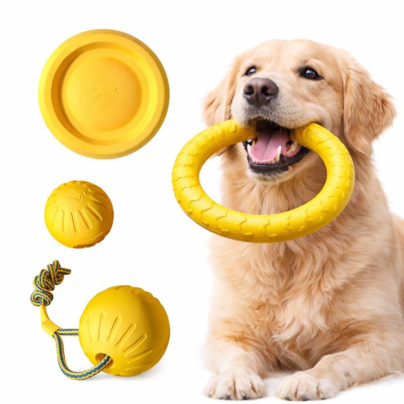 Dog Toy Bundle 4-Pack – Tough EVA Flying Disc, Ball & Tug Rope for Aggressive Chewers