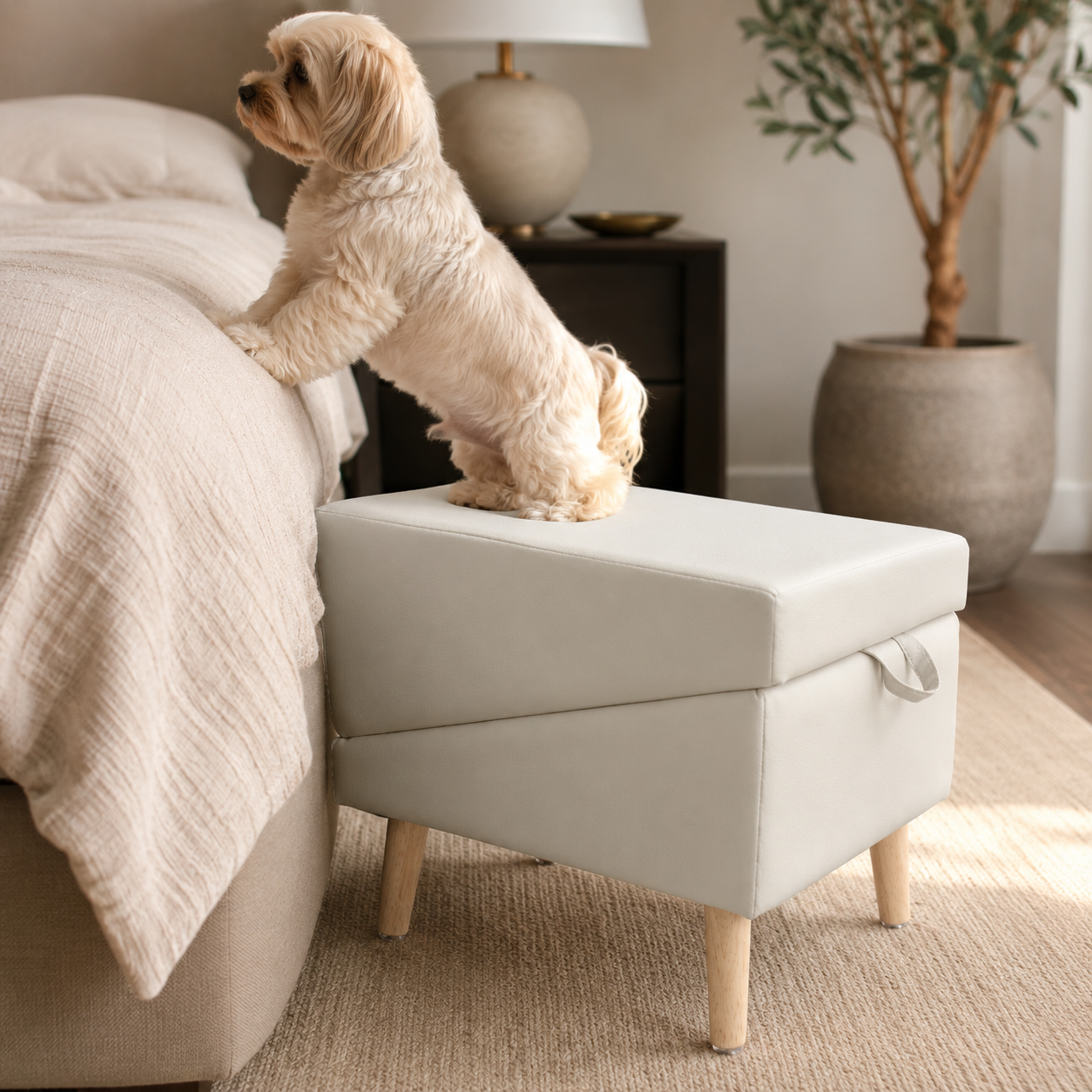 2-in-1 Dog Ramp & Stairs - Foldable Wooden Pet Steps for Couch & Bed
