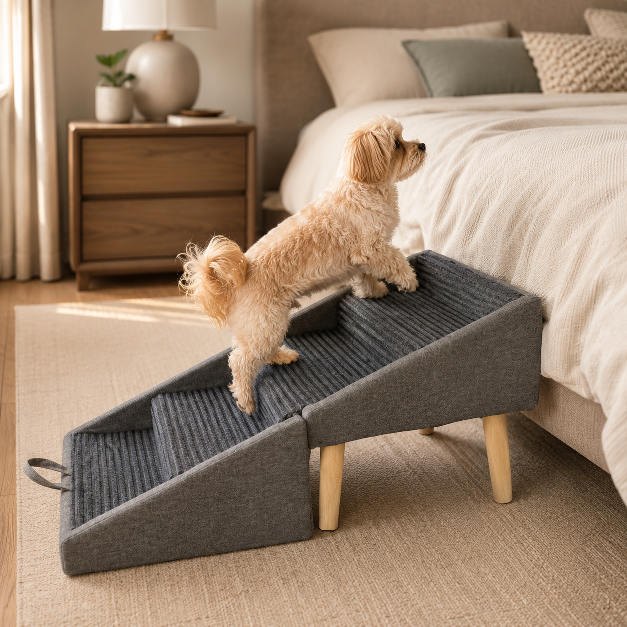 2-in-1 Dog Ramp & Stairs - Foldable Wooden Pet Steps for Couch & Bed