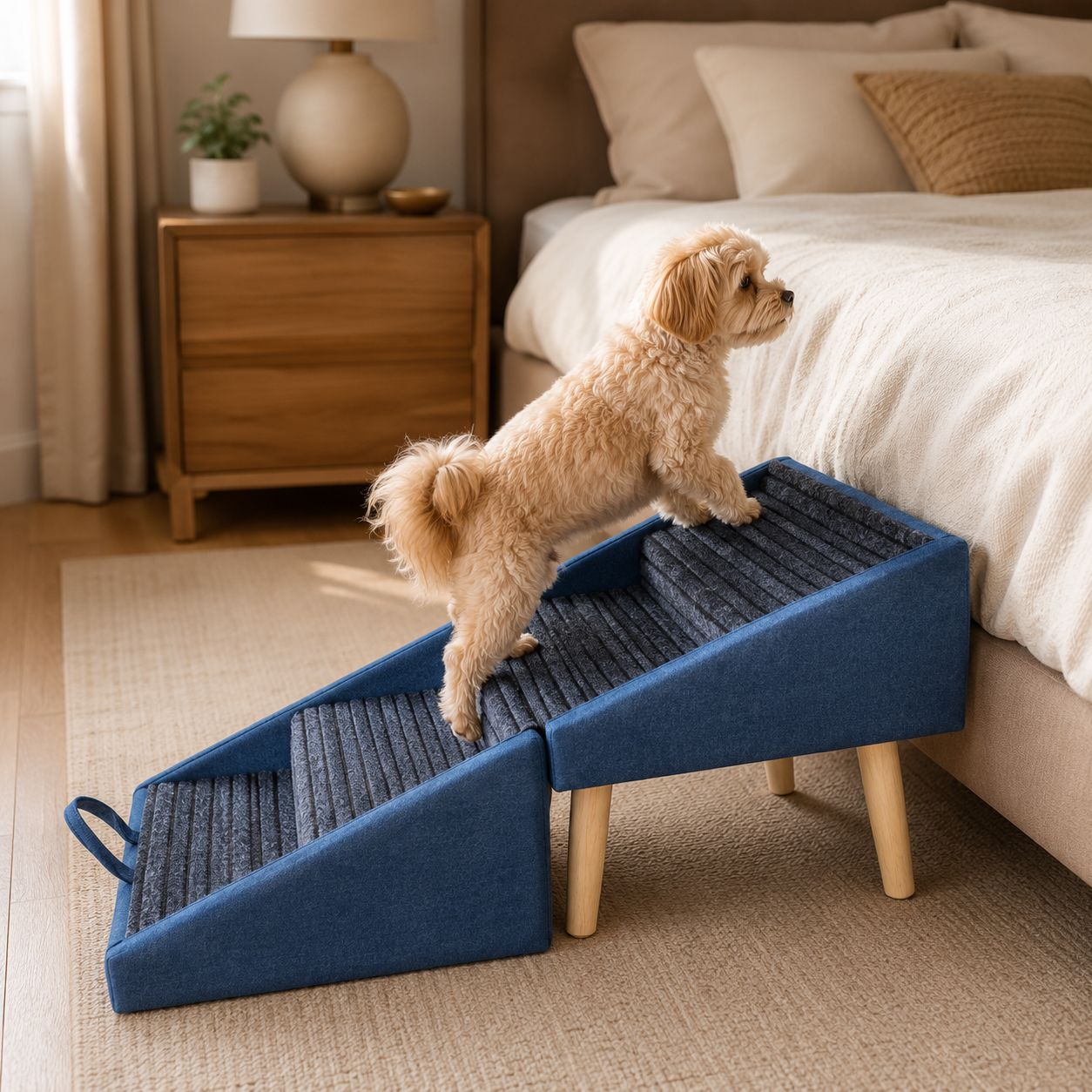 2-in-1 Dog Ramp & Stairs - Foldable Wooden Pet Steps for Couch & Bed