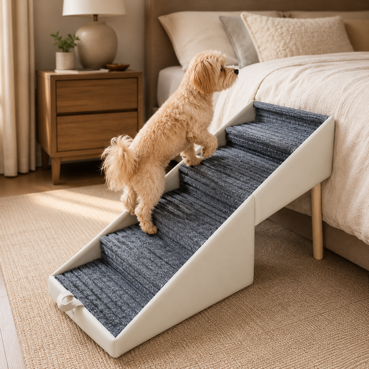 2-in-1 Dog Ramp & Stairs - Foldable Wooden Pet Steps for Couch & Bed