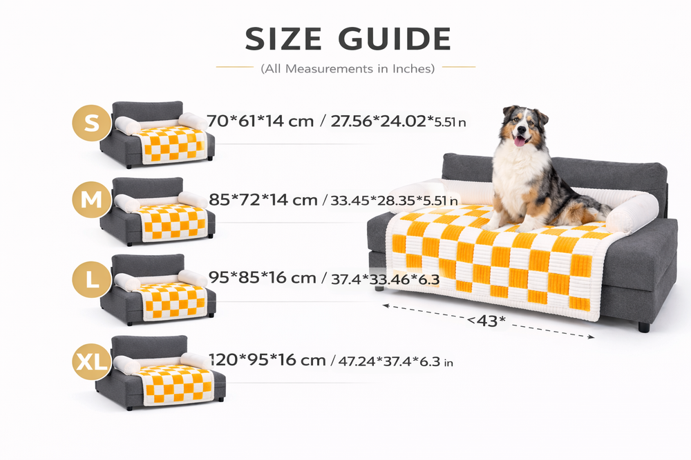 Cream Square Plaid Cozy Dog Mat Furniture Protector Cover — Size guide