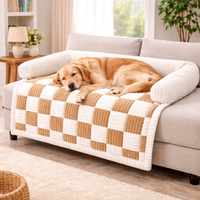 Cream Square Plaid Cozy Dog Mat Furniture Protector Cover