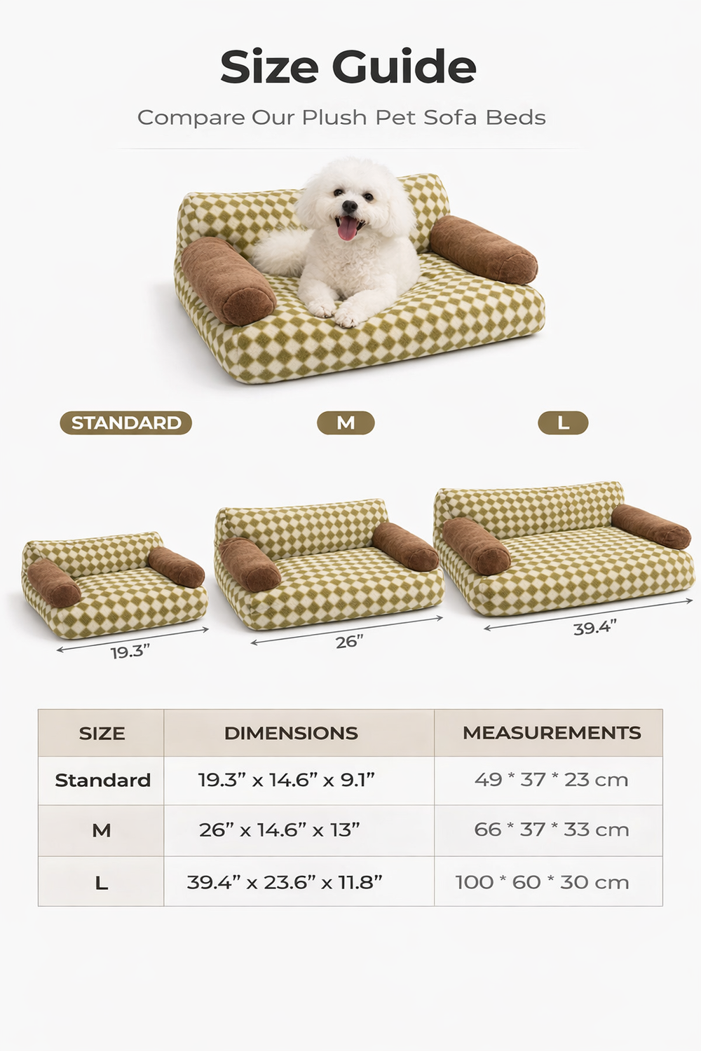 Leisure Diamond Dog & Cat Sofa Bed — Size guide