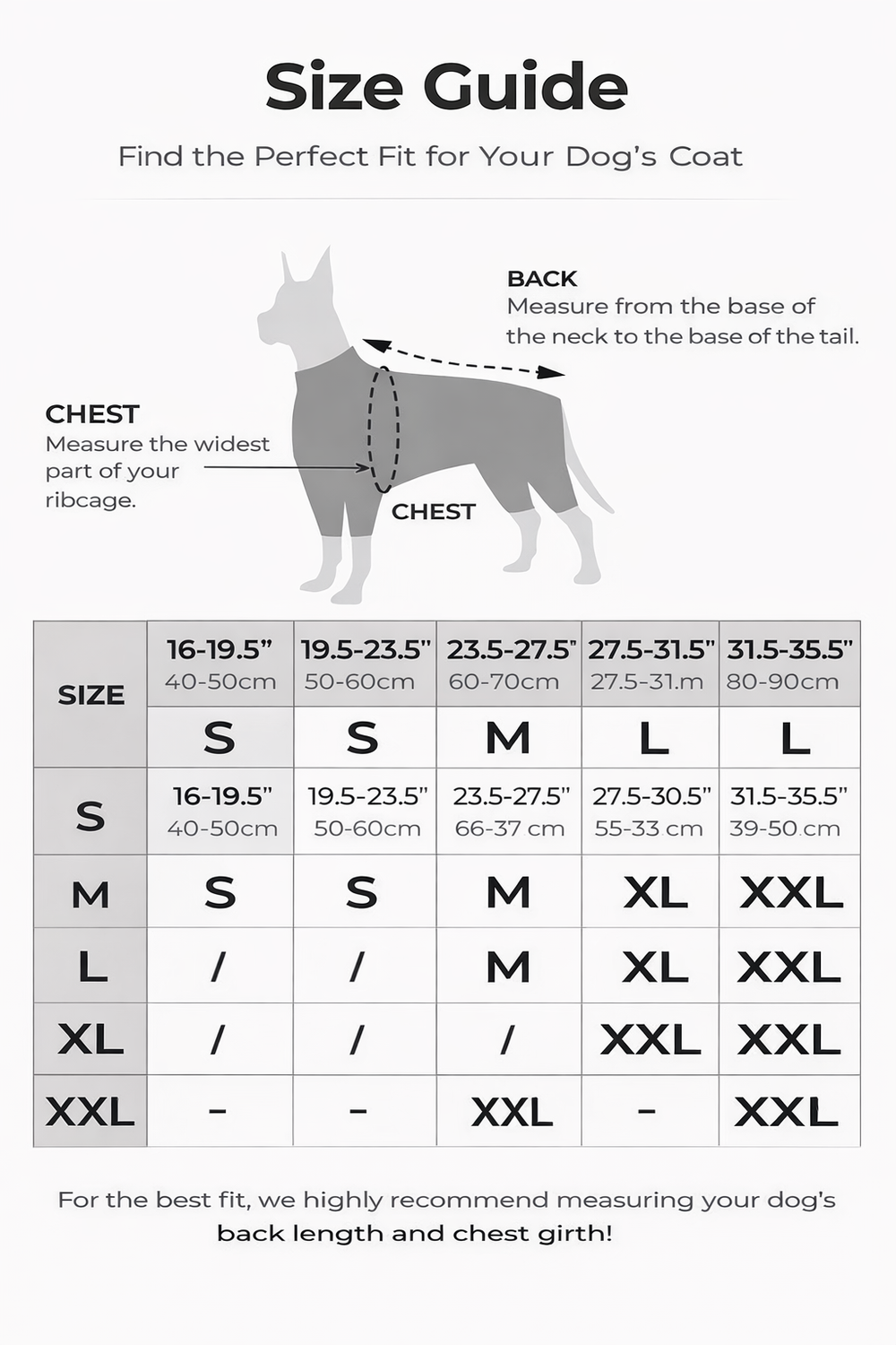Reflective All-weather Waterproof Dog Rain Coat — Size guide