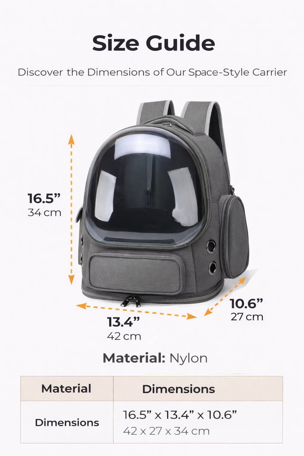 Breathable Cat Carrier Backpack – Airline Approved, Comfortable Travel Pet Carrier — Size guide