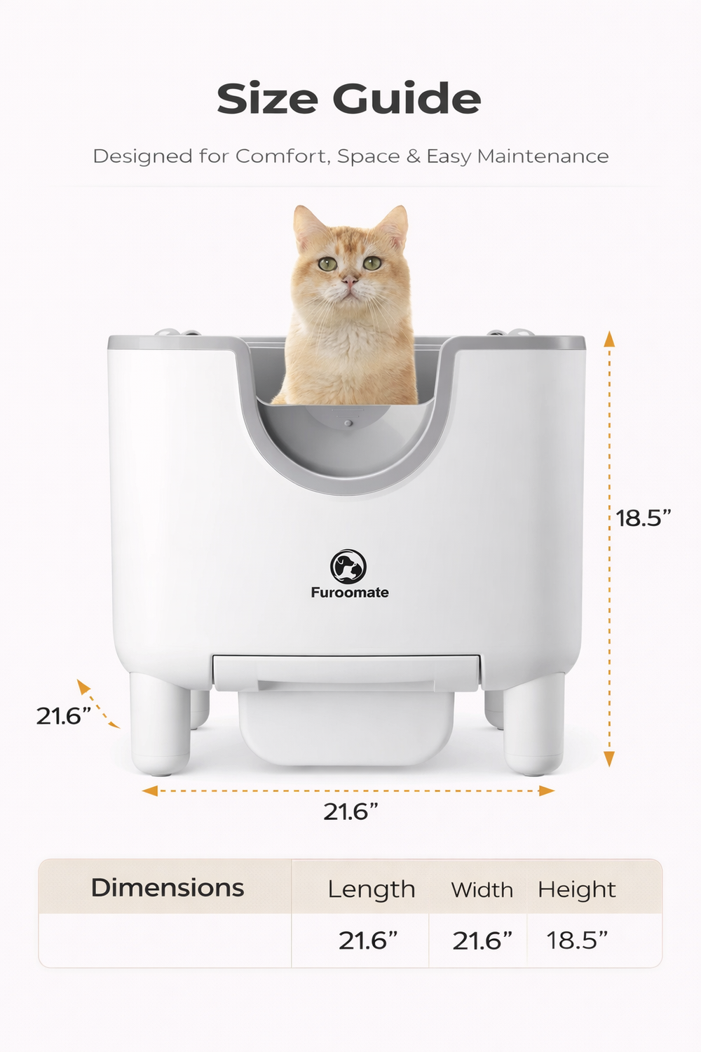 Automatic Self-Cleaning Cat Litter Box – Open-Top, Odor Control, Smart Safety Sensors — Size guide