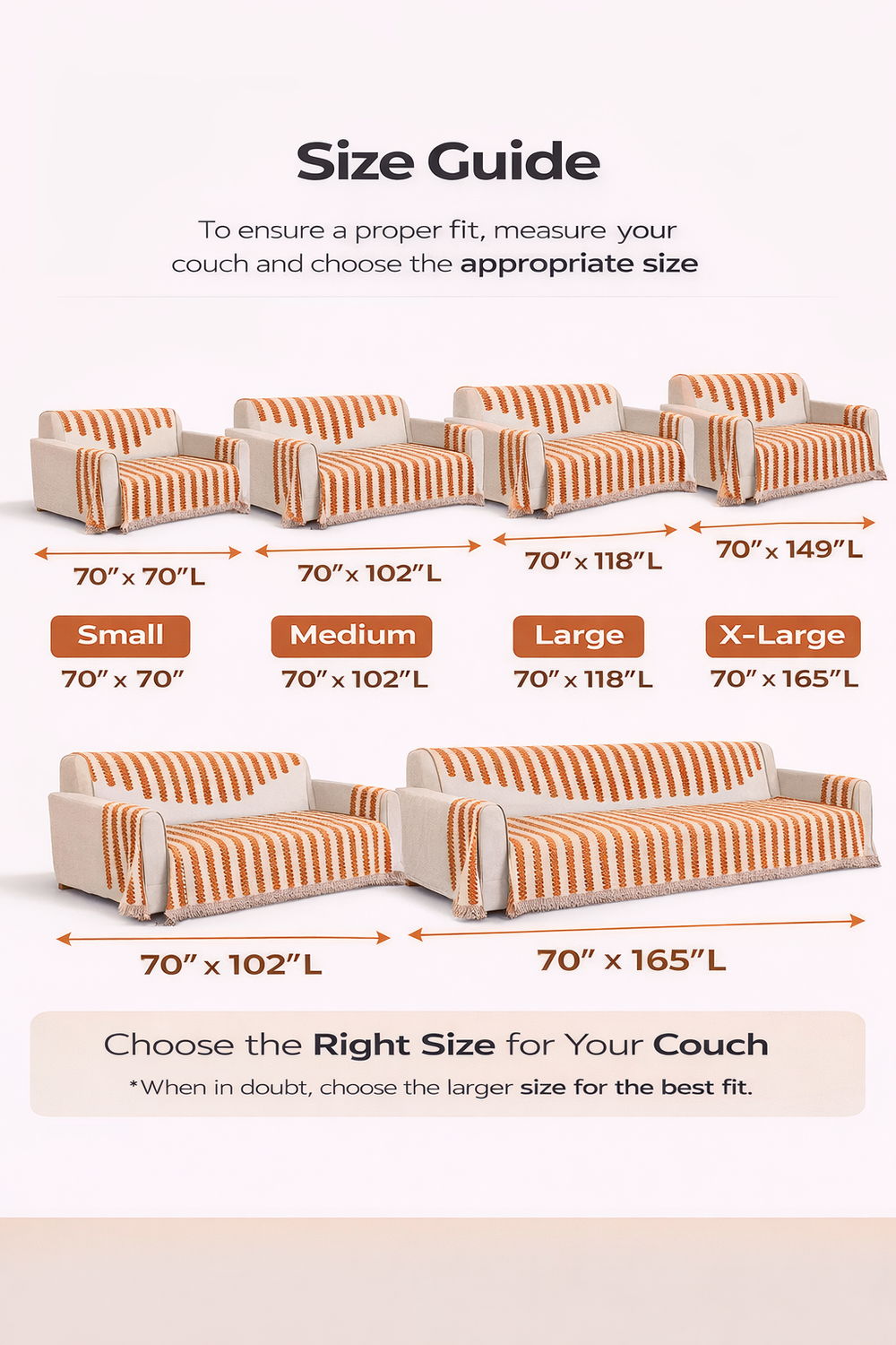 Chenille Sofa Cover Throw – Non-Slip Couch Cover Blanket, Washable All-Season Protector — Size guide