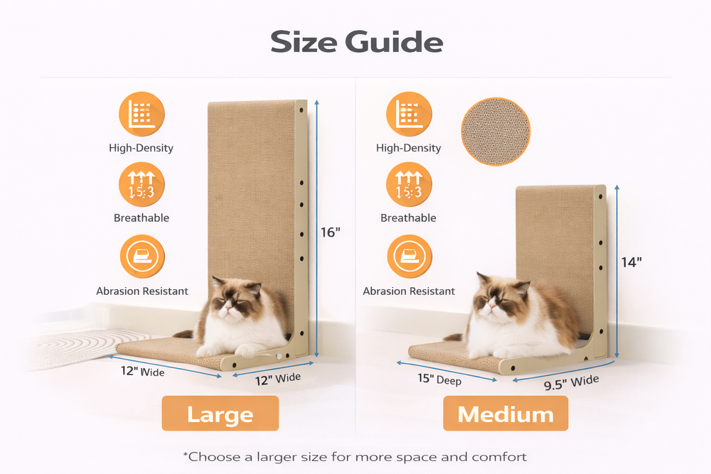 L-Shaped Cat Scratcher – Cardboard Scratch Pad with Wall Protection Design — Size guide