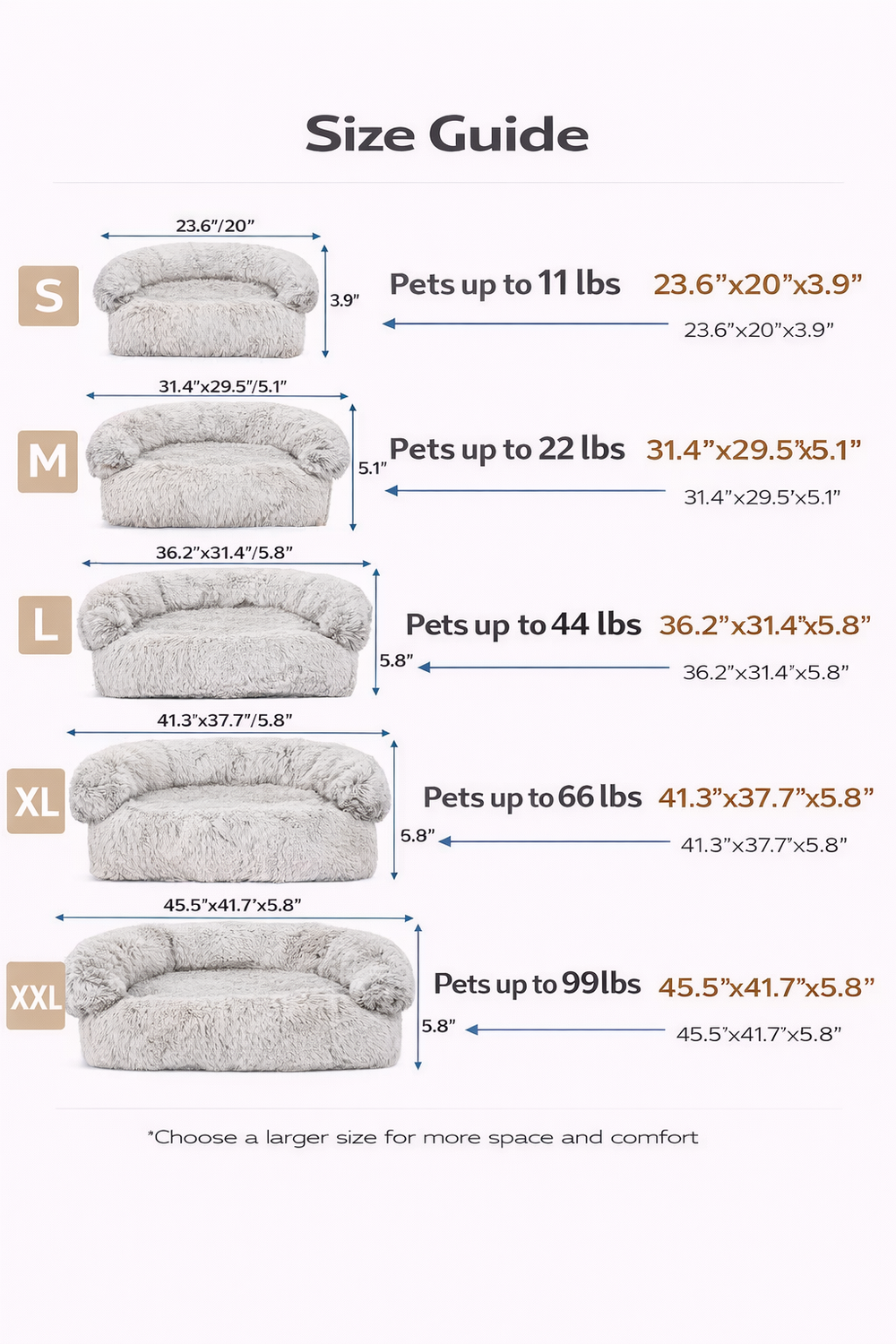 Calming Dog Sofa Cover Bed -  Soft Plush Furniture Protector for Couch & Bed — Size guide