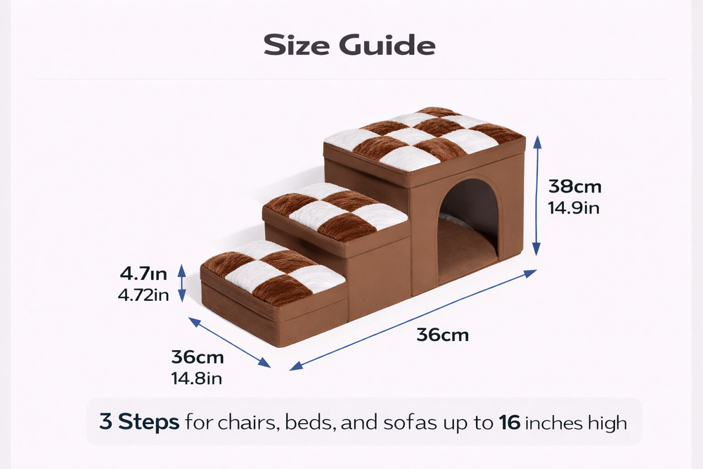 Checkered Designer Pet Steps with Condo & Storage — Size guide