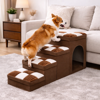 Checkered Designer Pet Steps with Condo & Storage