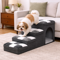 Checkered Designer Pet Steps with Condo & Storage